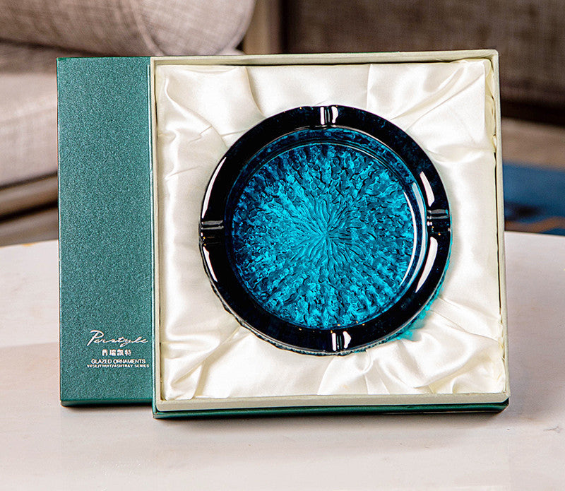 Colorful Round Glass Ashtray - Elegant Home Decor