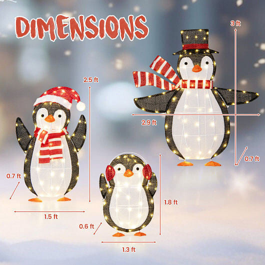 Light up Penguins Christmas Decorations with 194 LED Lights and Zip Ties-4