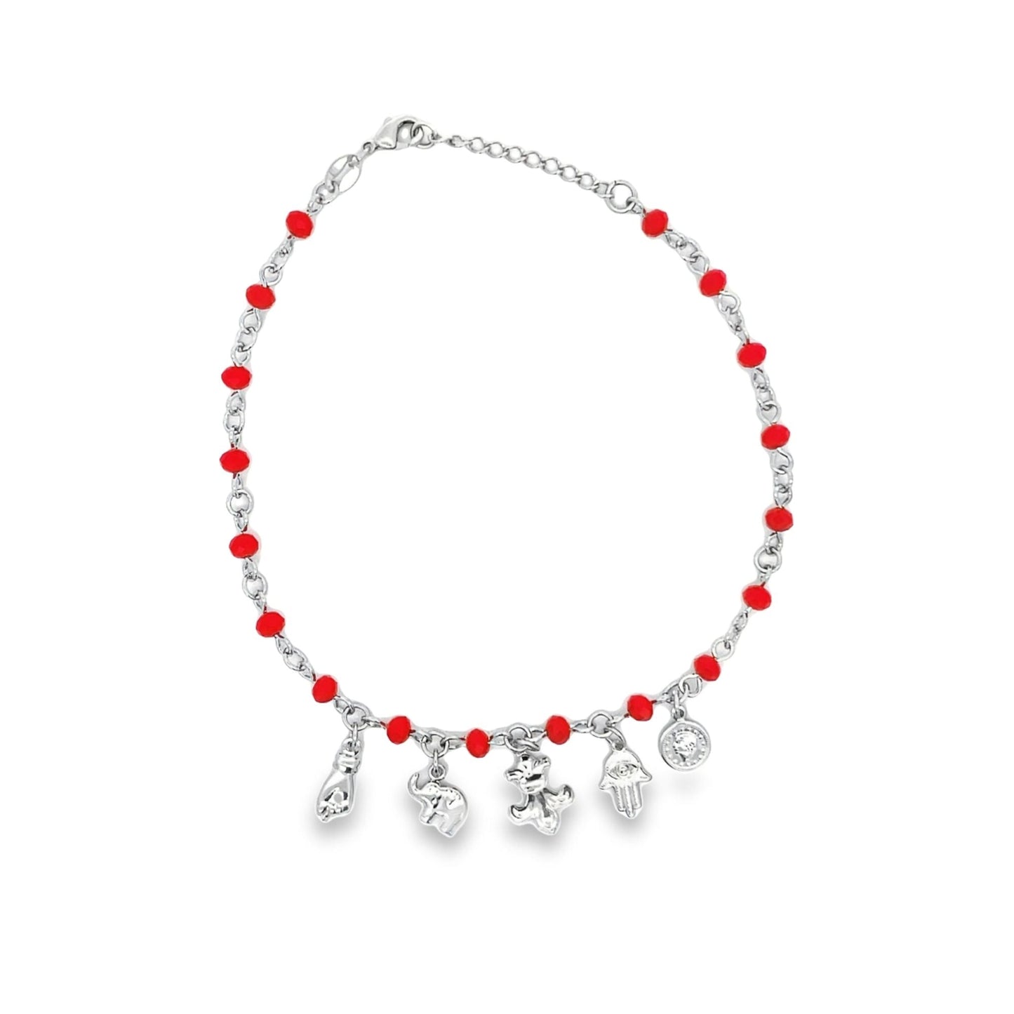 Red Bead Figa, Hamsa, Royal, Elephant Anklet (E101)