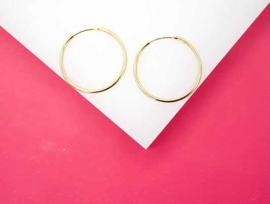 18K Gold Filled Slim Endless Hoop Stud Earrings (K106, 107, 108)