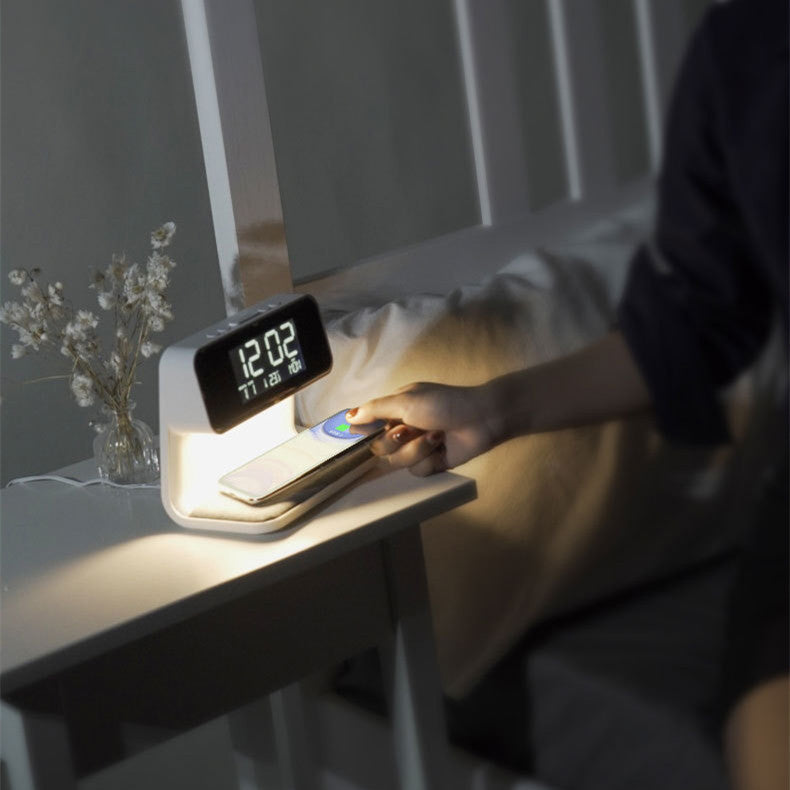 3-in-1 Bedside Lamp with Wireless Charging & Alarm Clock
