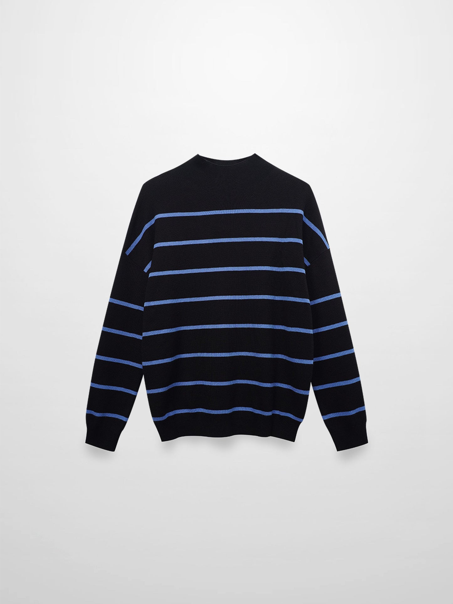 Mock Neck Thin Knit Sweater-Black/Light Blue