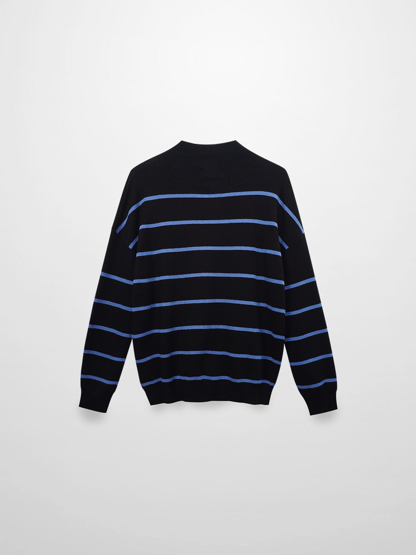 Mock Neck Thin Knit Sweater-Black/Light Blue