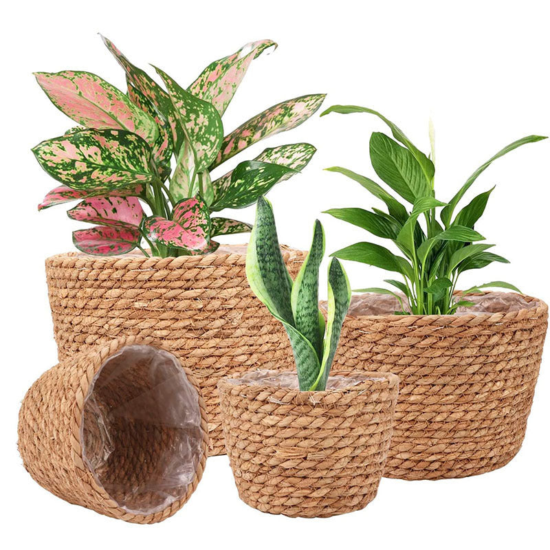 Storage Basket Plant Flower Pot Straw Seaweed Weaving Mechanism Amazon Size Plant Basket Interior Decorative Flower Pot