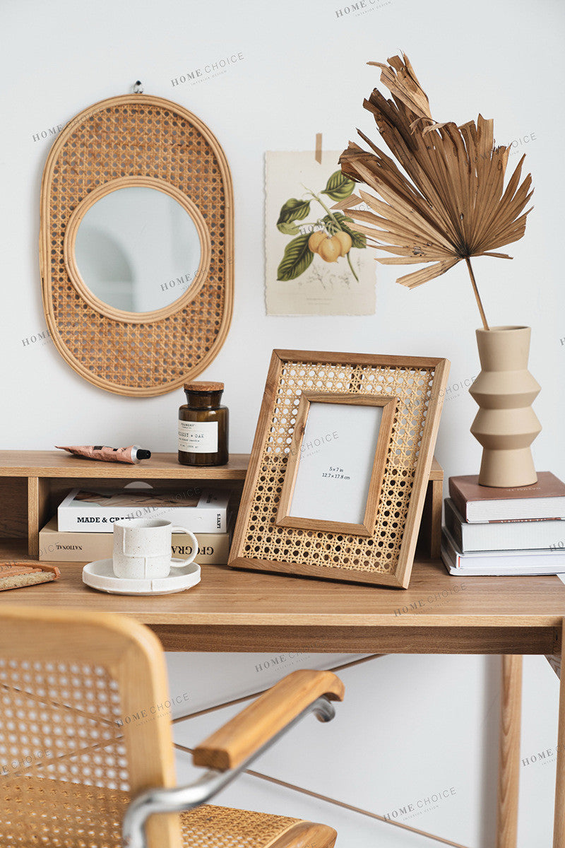Nordic Solid Wood Rattan Photo Frame - 7-Inch