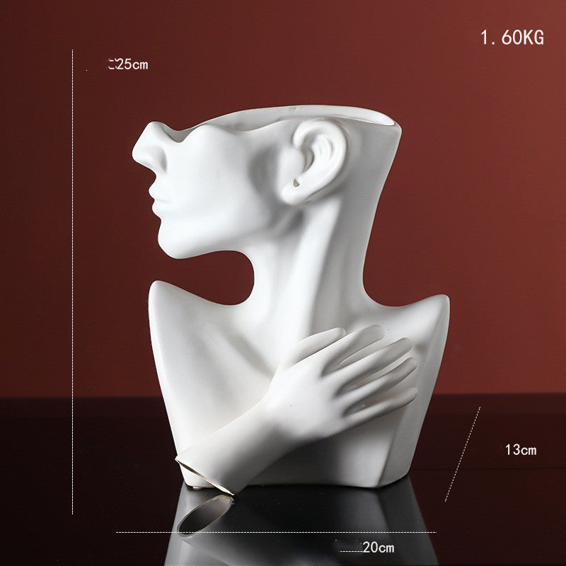 Nordic Abstract Human Head Vase - Unique Floral Decor