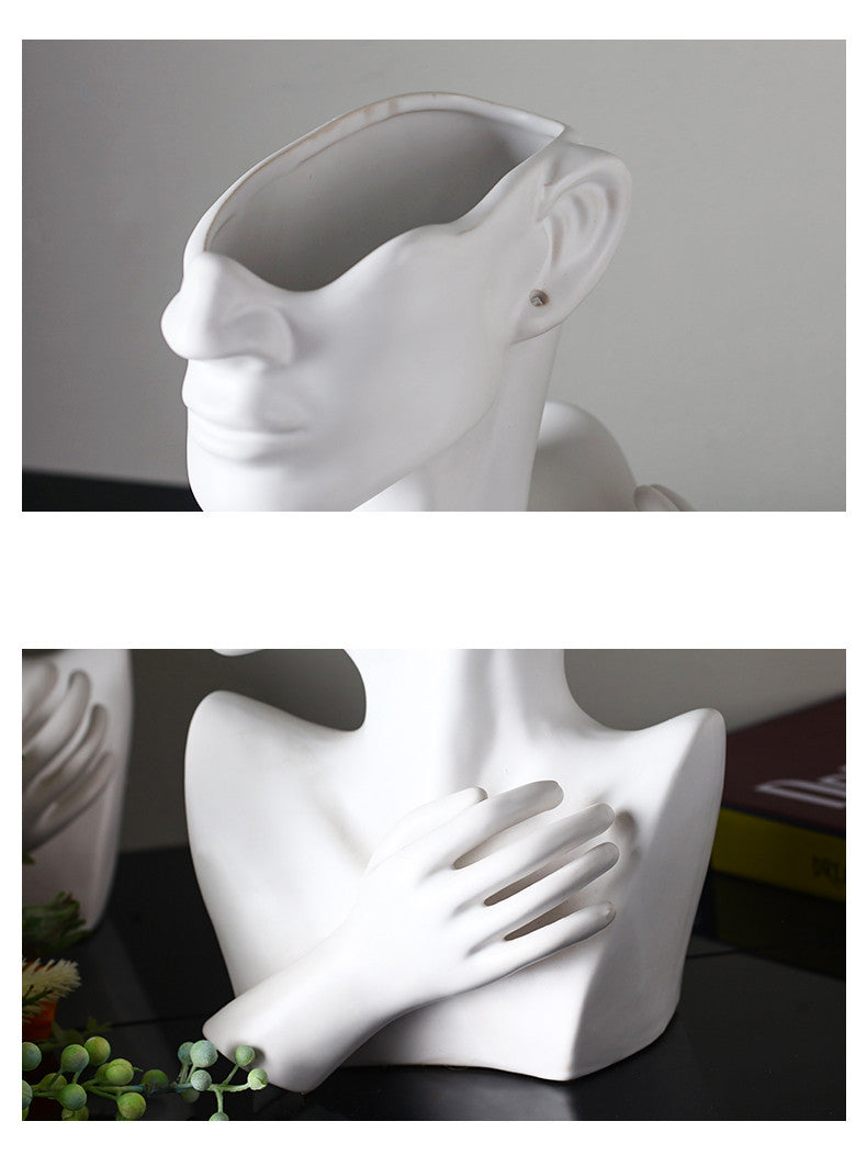 Nordic Abstract Human Head Vase - Unique Floral Decor