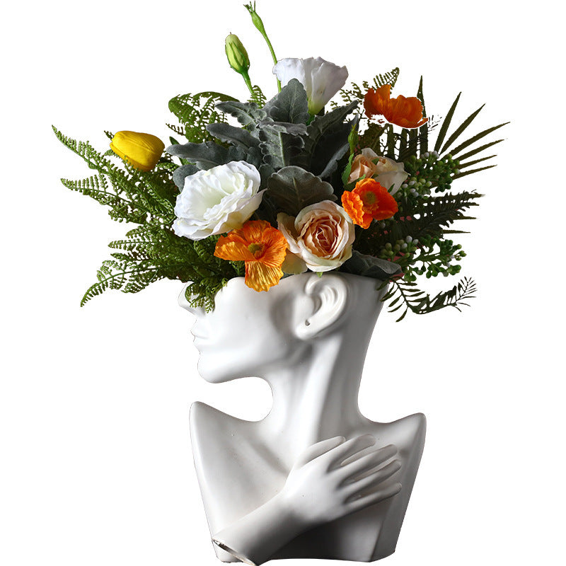 Nordic Abstract Human Head Vase - Unique Floral Decor