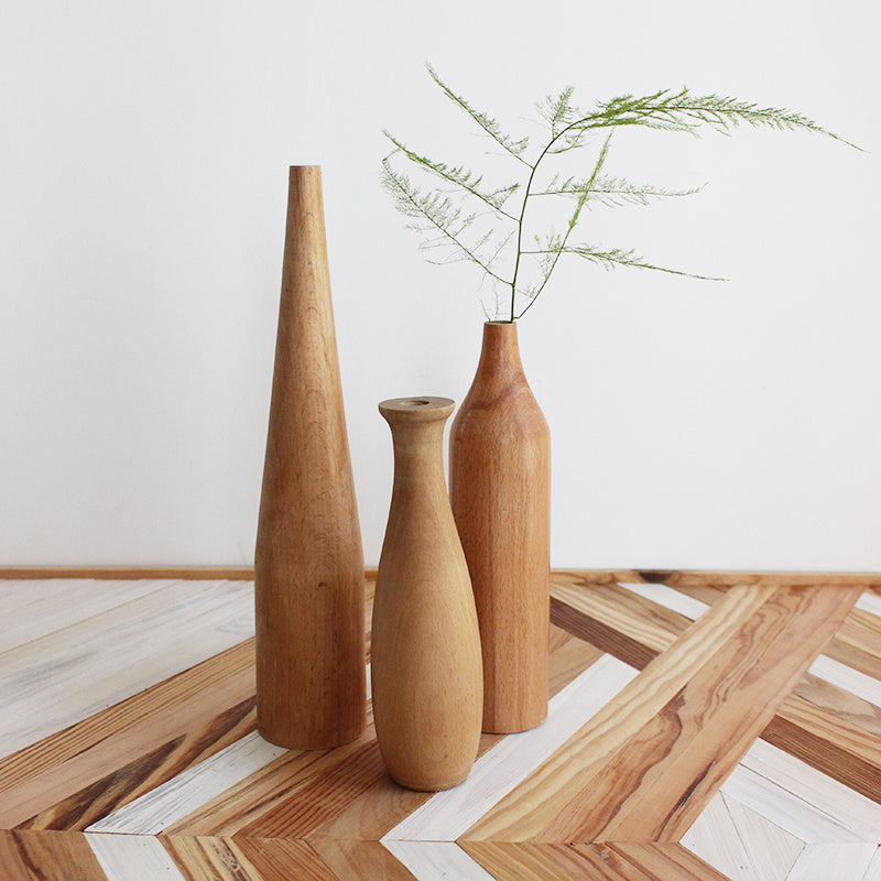 Solid Wood Flower Vase - Elegant Nordic Design