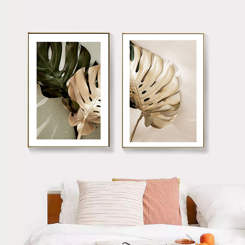 Green & Gold Leaves Poster - Elegant Living Room Decor