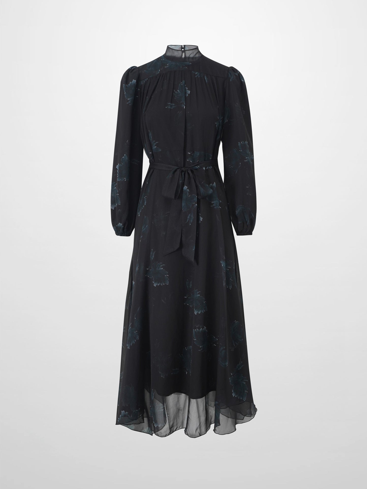 Asymmetrical Bottom Belted Dress-Green Floral