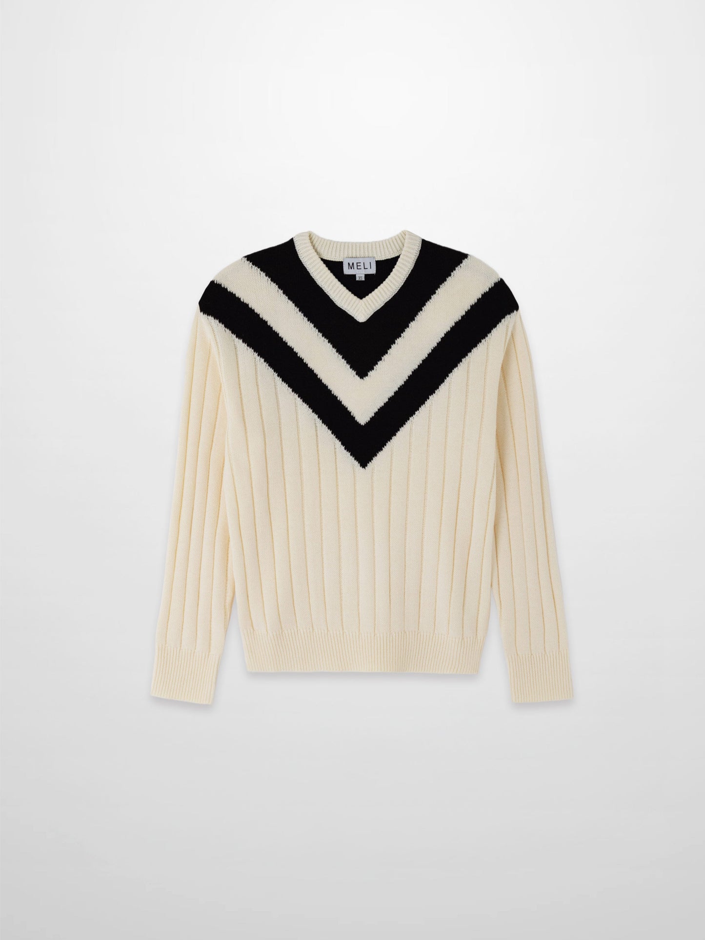 V Neck Stripe Sweater-Cream/Black
