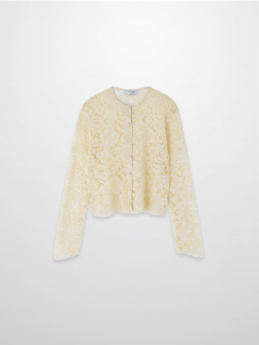 Lace Button Down Cardigan Top-Cream