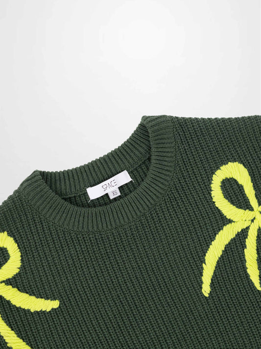 Bow Ribbon Sweater-Green/Lime