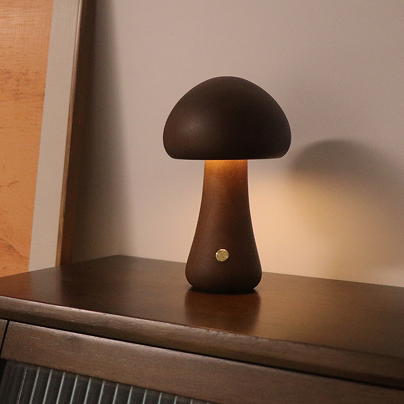 Wooden Mushroom Night Light - Touch Control & Warm Glow
