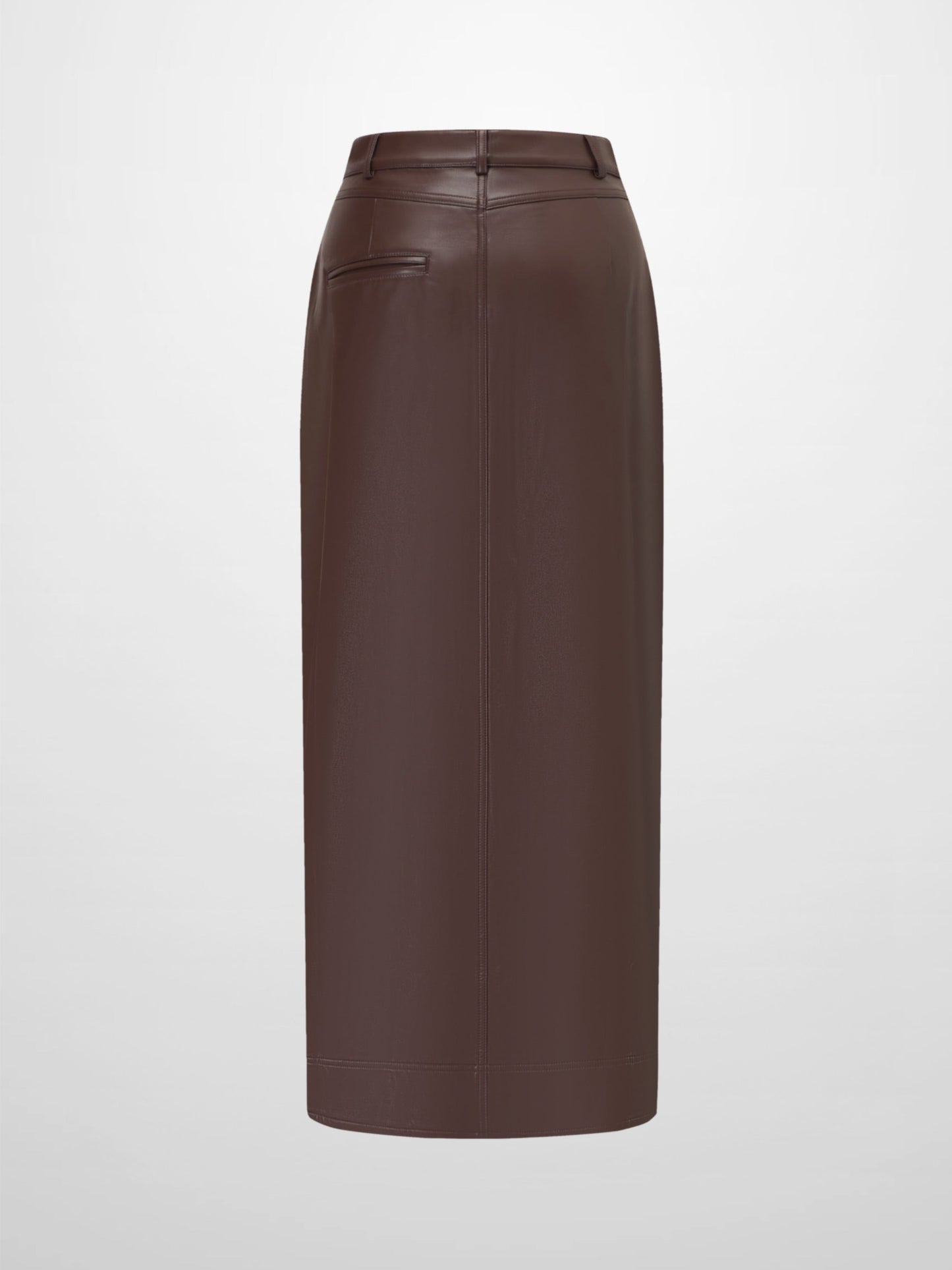 Front Pocket Straight Faux Leather Skirt-Brown