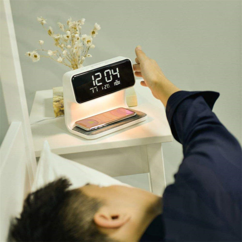 3-in-1 Bedside Lamp with Wireless Charging & Alarm Clock