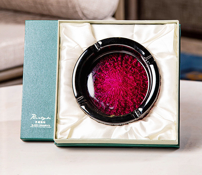 Colorful Round Glass Ashtray - Elegant Home Decor
