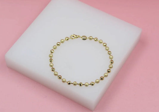18K Gold Filled Shiny Textured Ball Bracelet (I441)