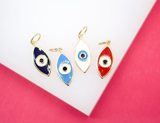18K Gold Filled Enamel Oval Evil Eye Pendant Charm