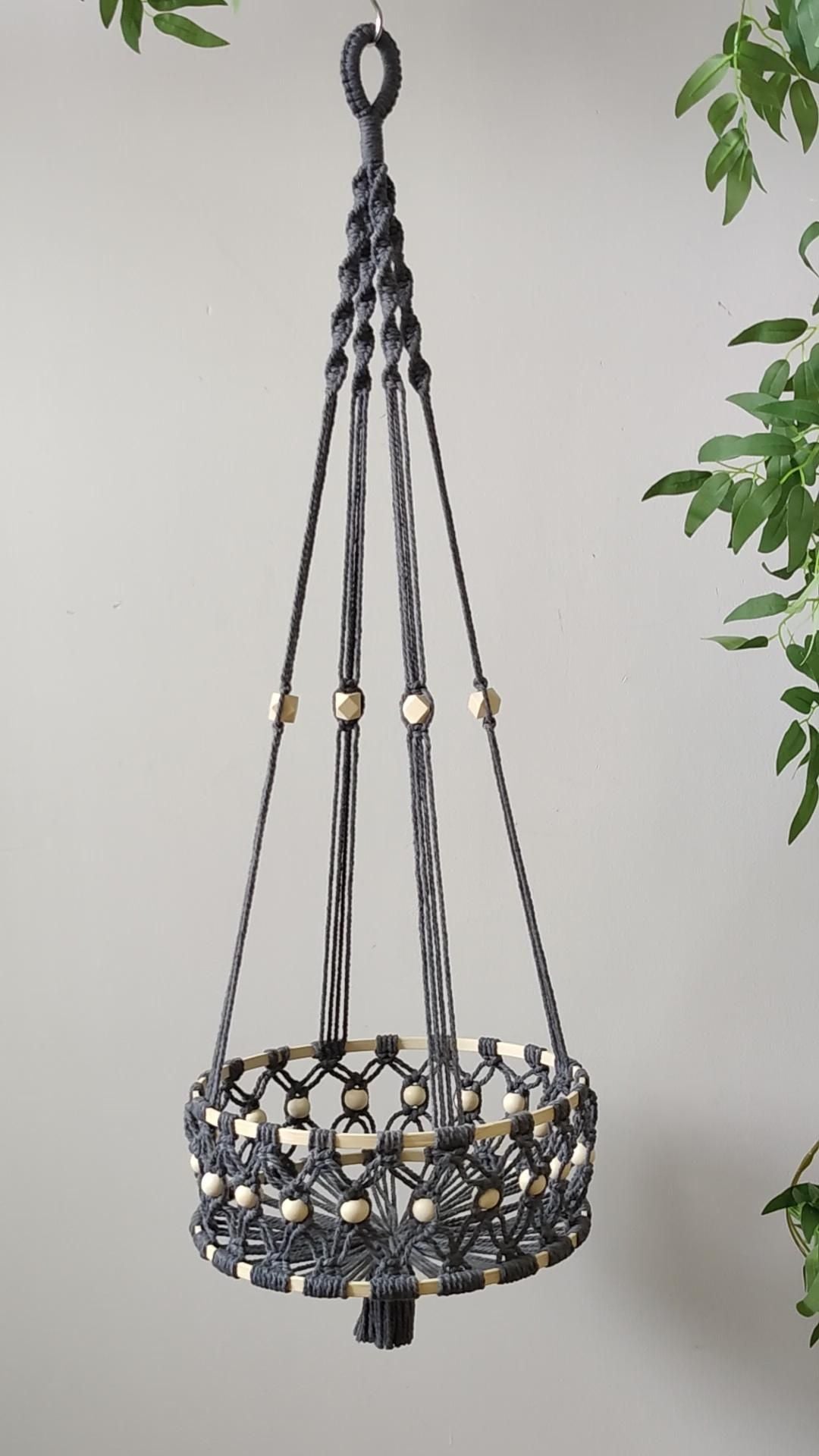 Hand-Woven Cotton Rope Hanging Basket - Stylish Storage