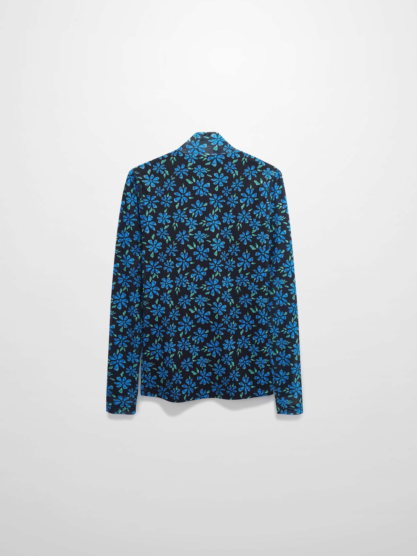 Mesh Mock Neck Top-Blue Floral