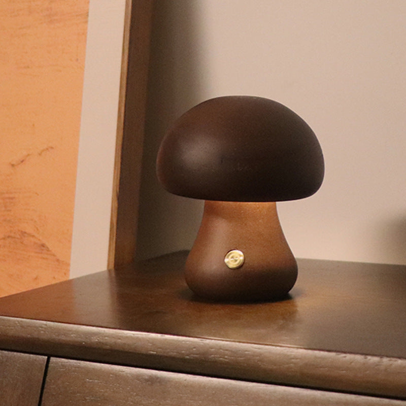 Wooden Mushroom Night Light - Touch Control & Warm Glow