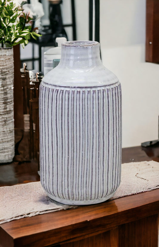 Terracotta Striped Vase - Rustic Elegance for Any Room