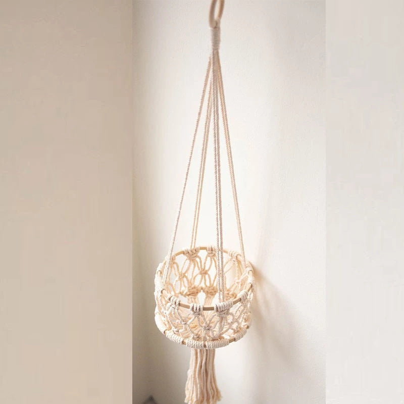 Hand-Woven Cotton Rope Hanging Basket - Stylish Storage