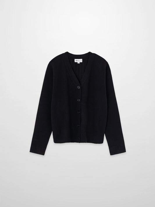 Back Wide Ribbed Cardigan Sweater-Black