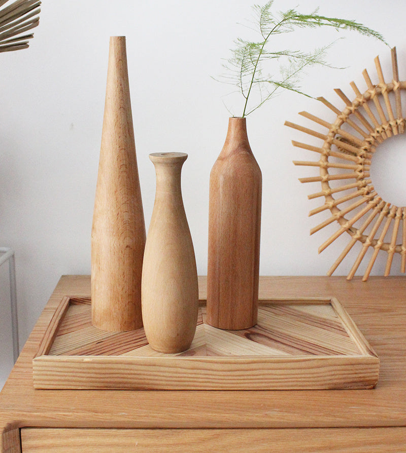 Solid Wood Flower Vase - Elegant Nordic Design