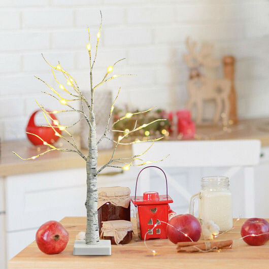 2 Feet Pre-lit White Twig Birch Tree Battery Powered for Christmas Holiday-0