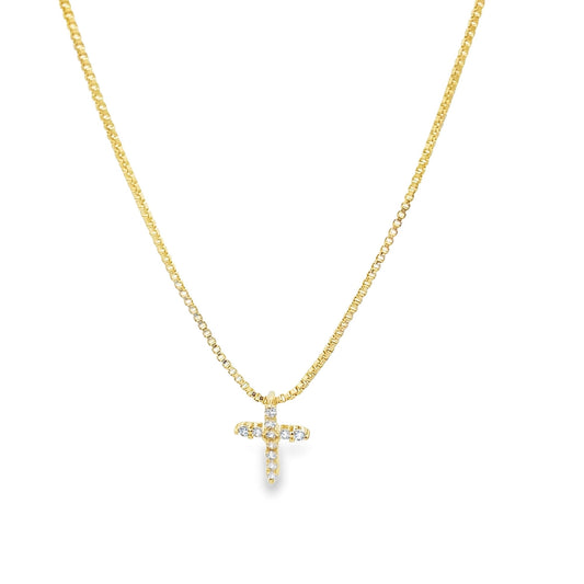 Dainty CZ Pave Cross Pendant Box Chain Necklace (F238A)