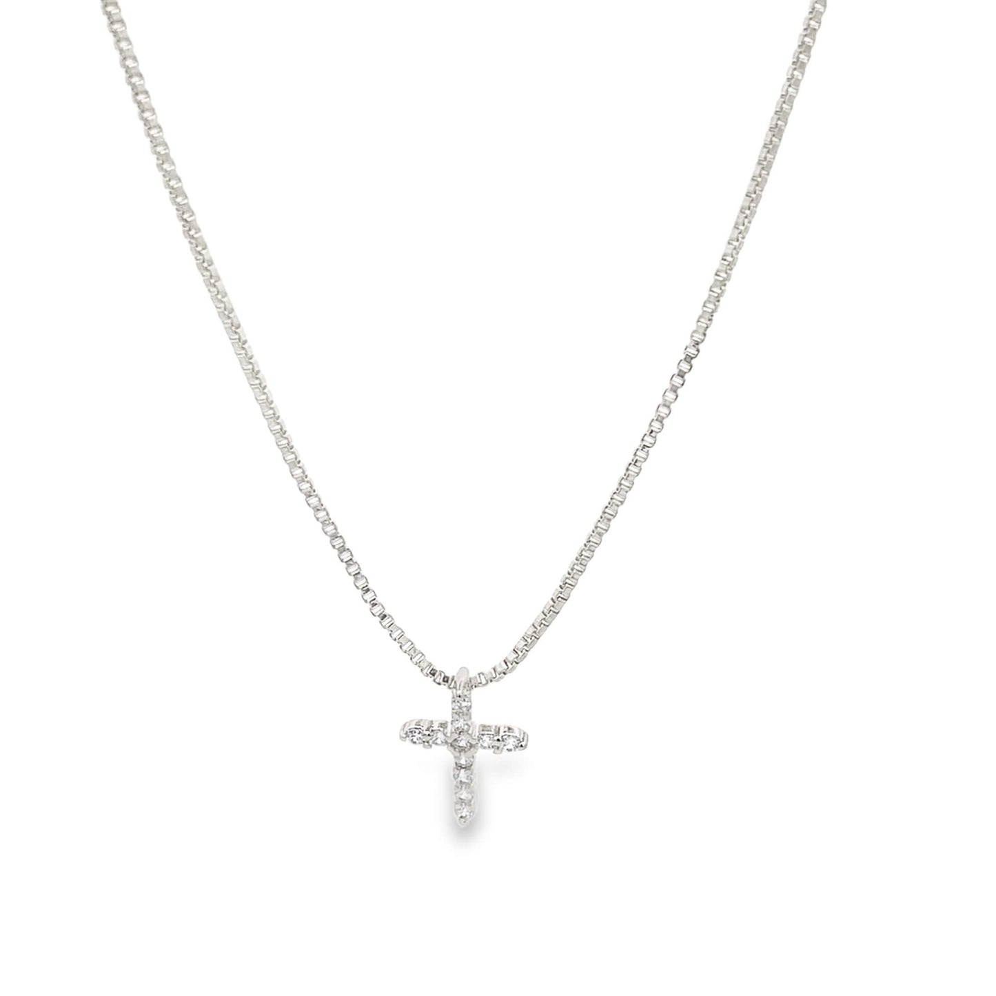 Dainty CZ Pave Cross Pendant Box Chain Necklace (F238A)