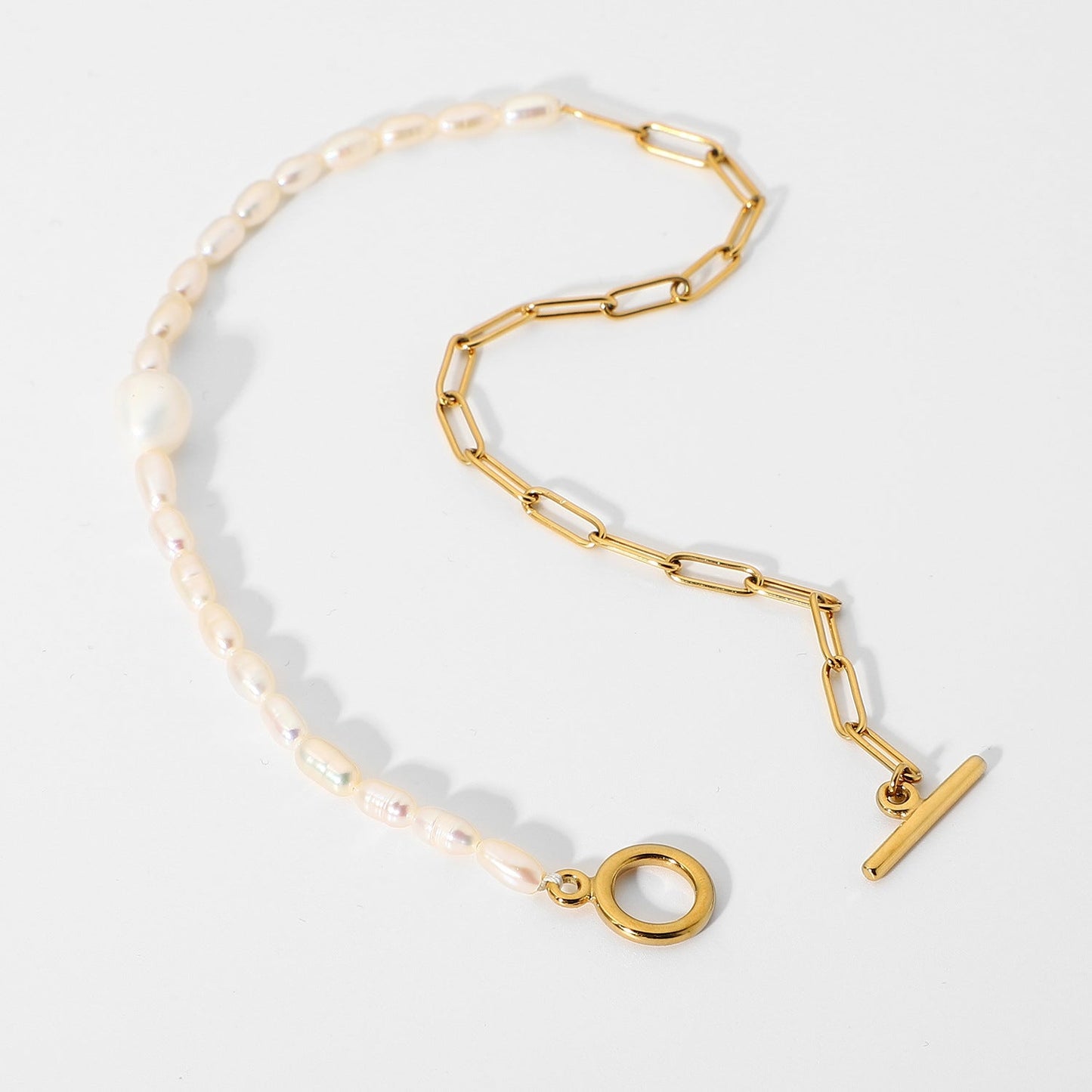18K Gold Plated Half Pearl Link Necklace