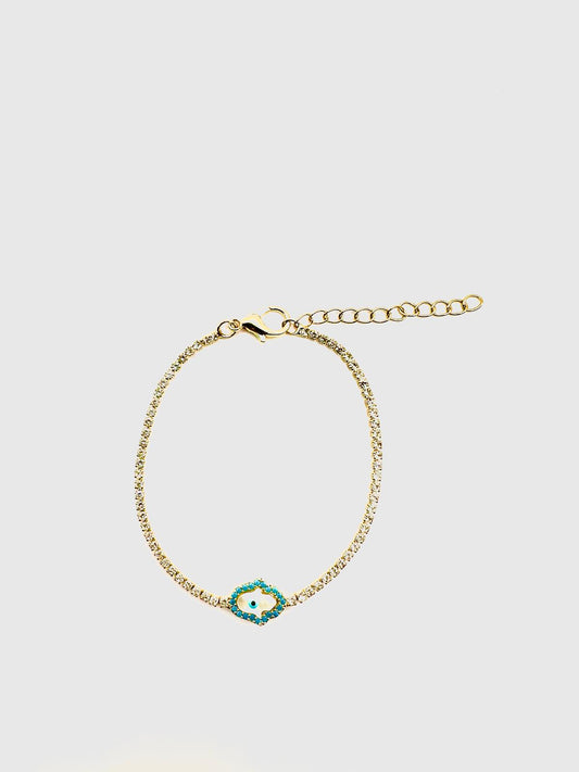 Hamsa Evil Eye Crystal Tennis Bracelet – Gold