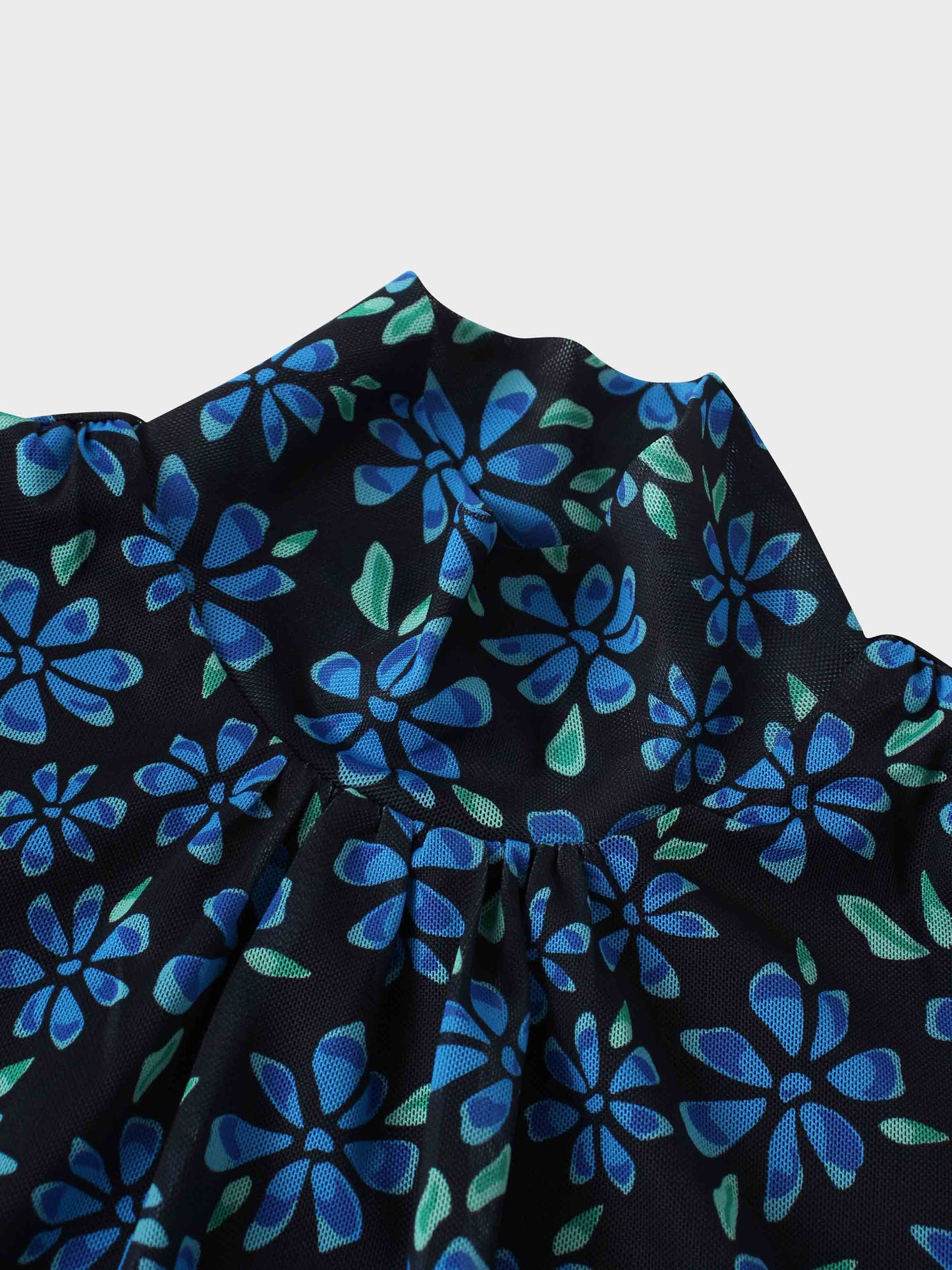 Mesh Mock Neck Top-Blue Floral