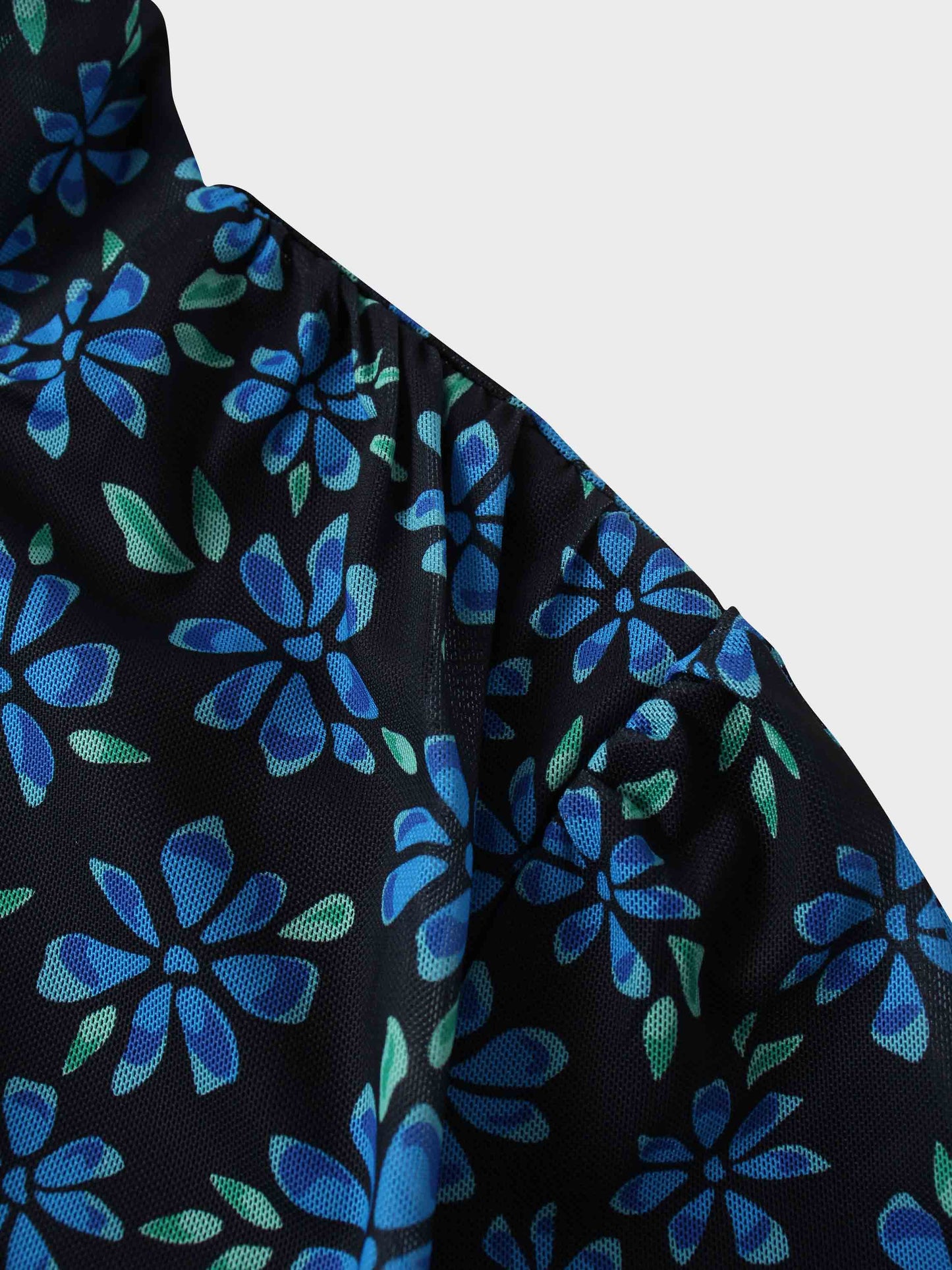 Mesh Mock Neck Top-Blue Floral