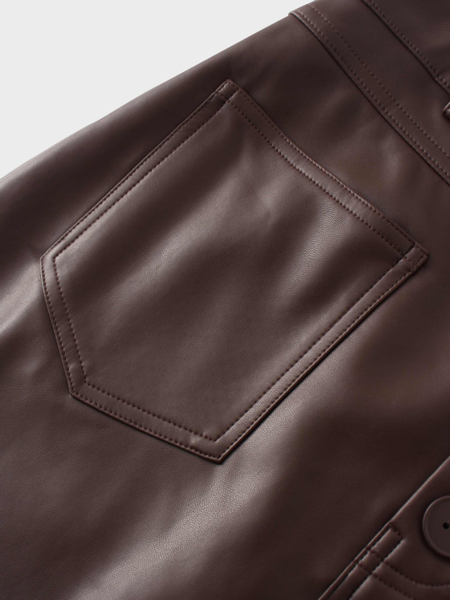 Front Pocket Straight Faux Leather Skirt-Brown