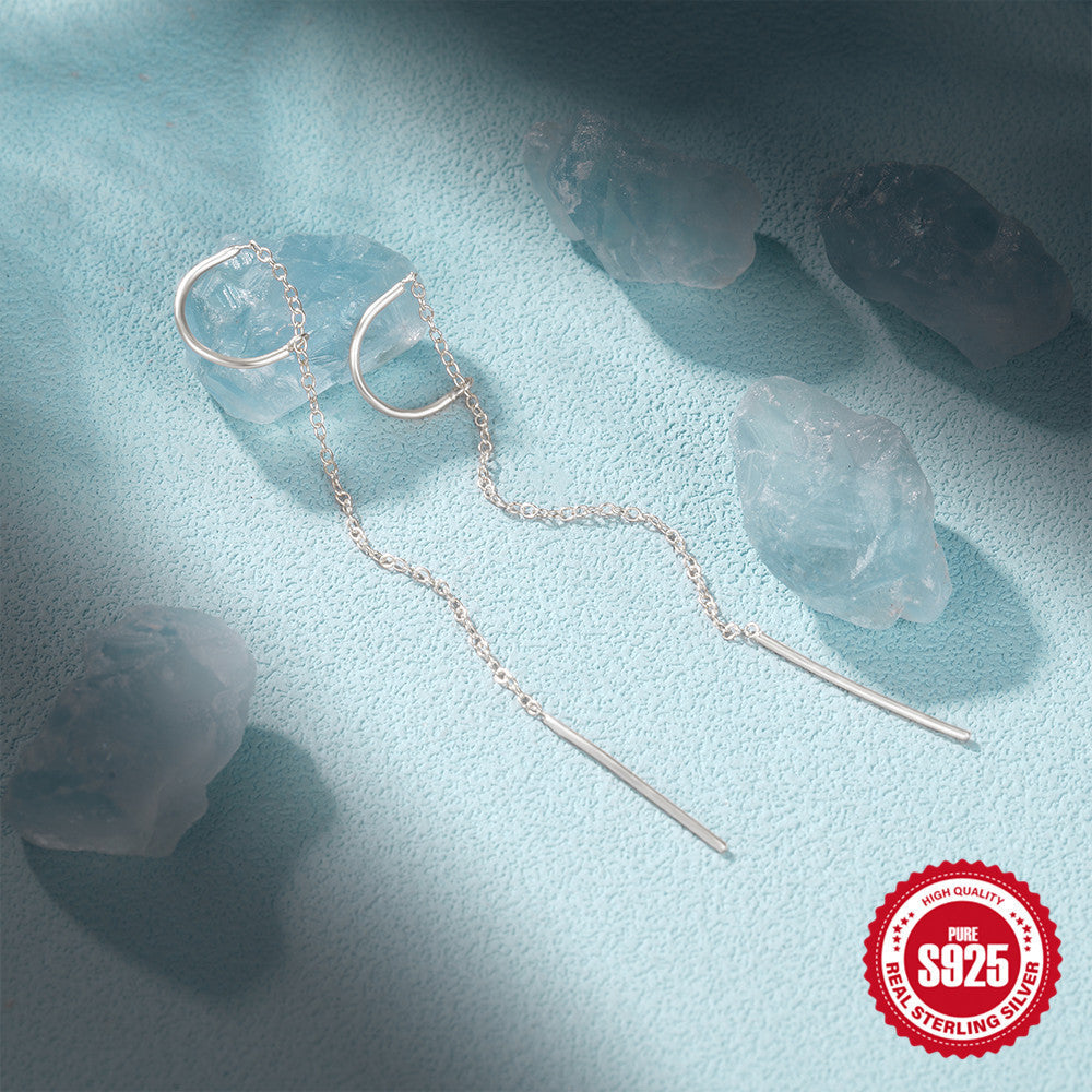 Linear Drop Chain Earrings - Silver