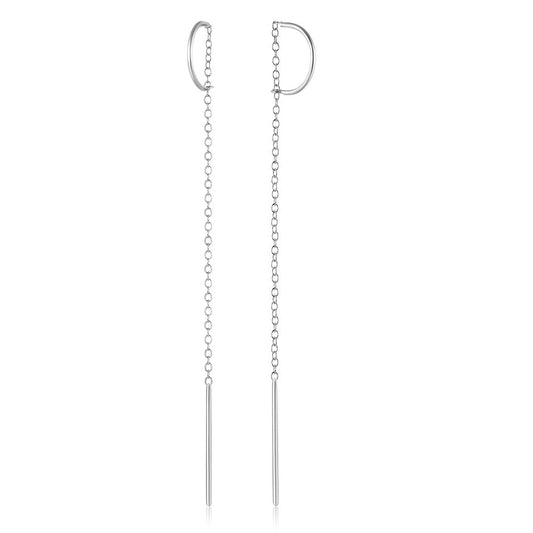 Linear Drop Chain Earrings - Silver
