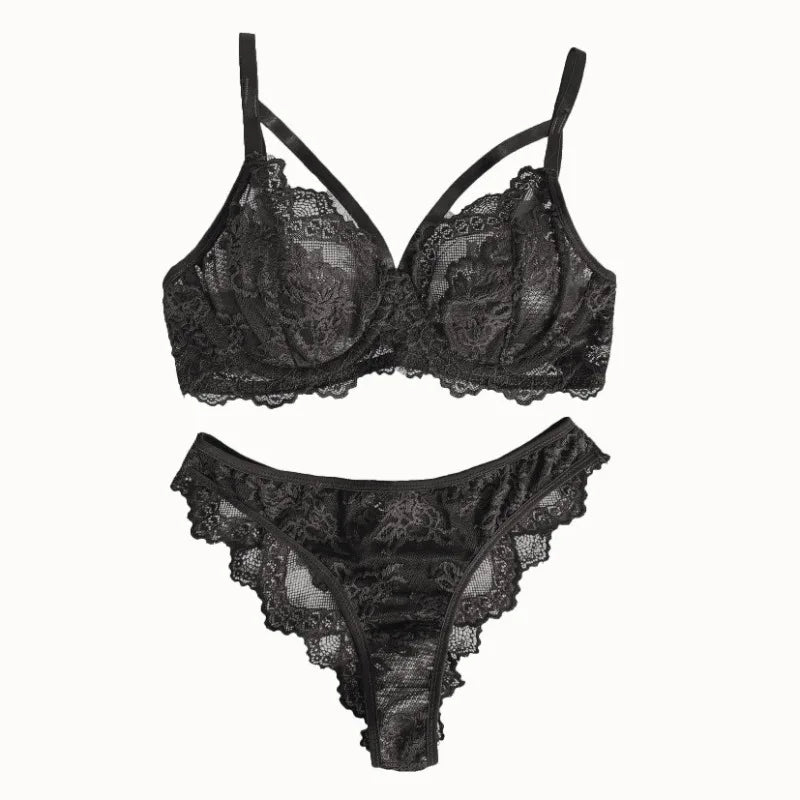 Lace Underwire Bra & Brazilian Panties Set - Sexy Style