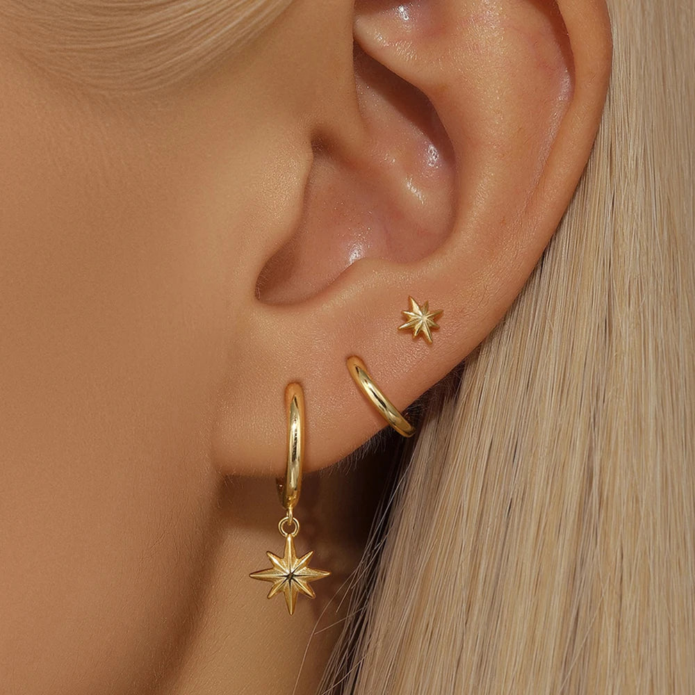 Star Drop Earrings Set - 18K Gold Plated Elegance