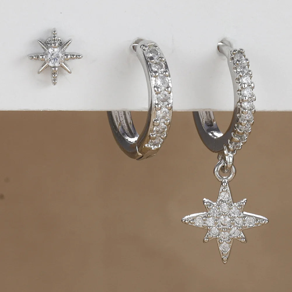 Star Drop Earrings Set - 18K Gold Plated Elegance
