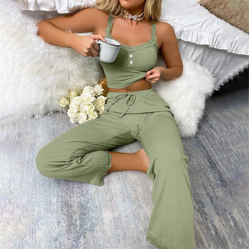 Lace-Trimmed Women's Pajama Set - Soft & Stylish Comfort