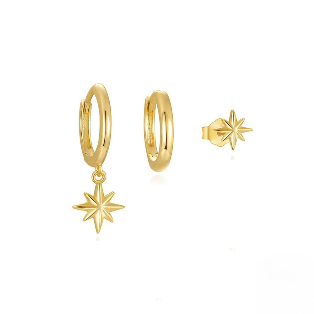 Star Drop Earrings Set - 18K Gold Plated Elegance