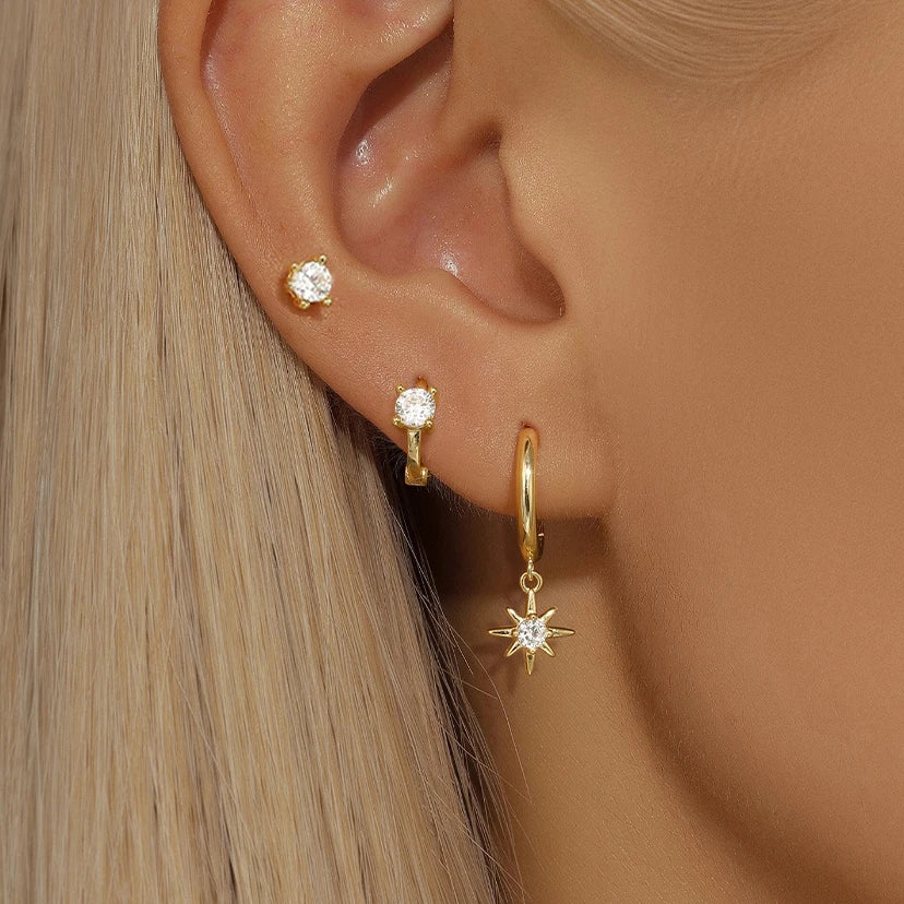 Star Drop Earrings Set - 18K Gold Plated Elegance