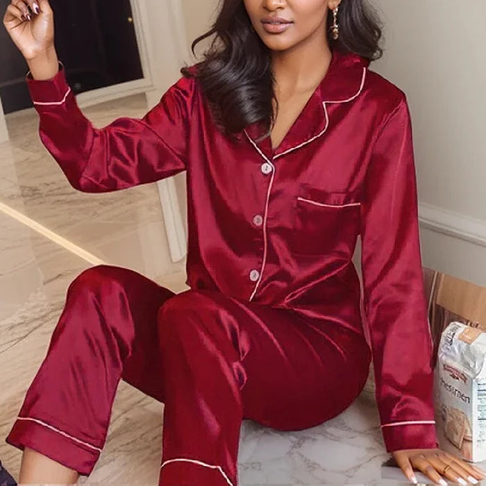 Plus Size Silk Satin Pajama Set - Cozy & Stylish Sleepwear