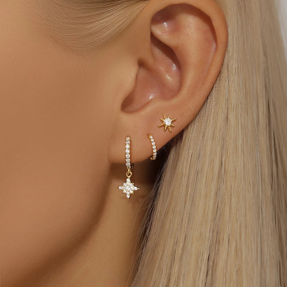 Star Drop Earrings Set - 18K Gold Plated Elegance