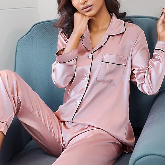 Plus Size Silk Satin Pajama Set - Cozy & Stylish Sleepwear